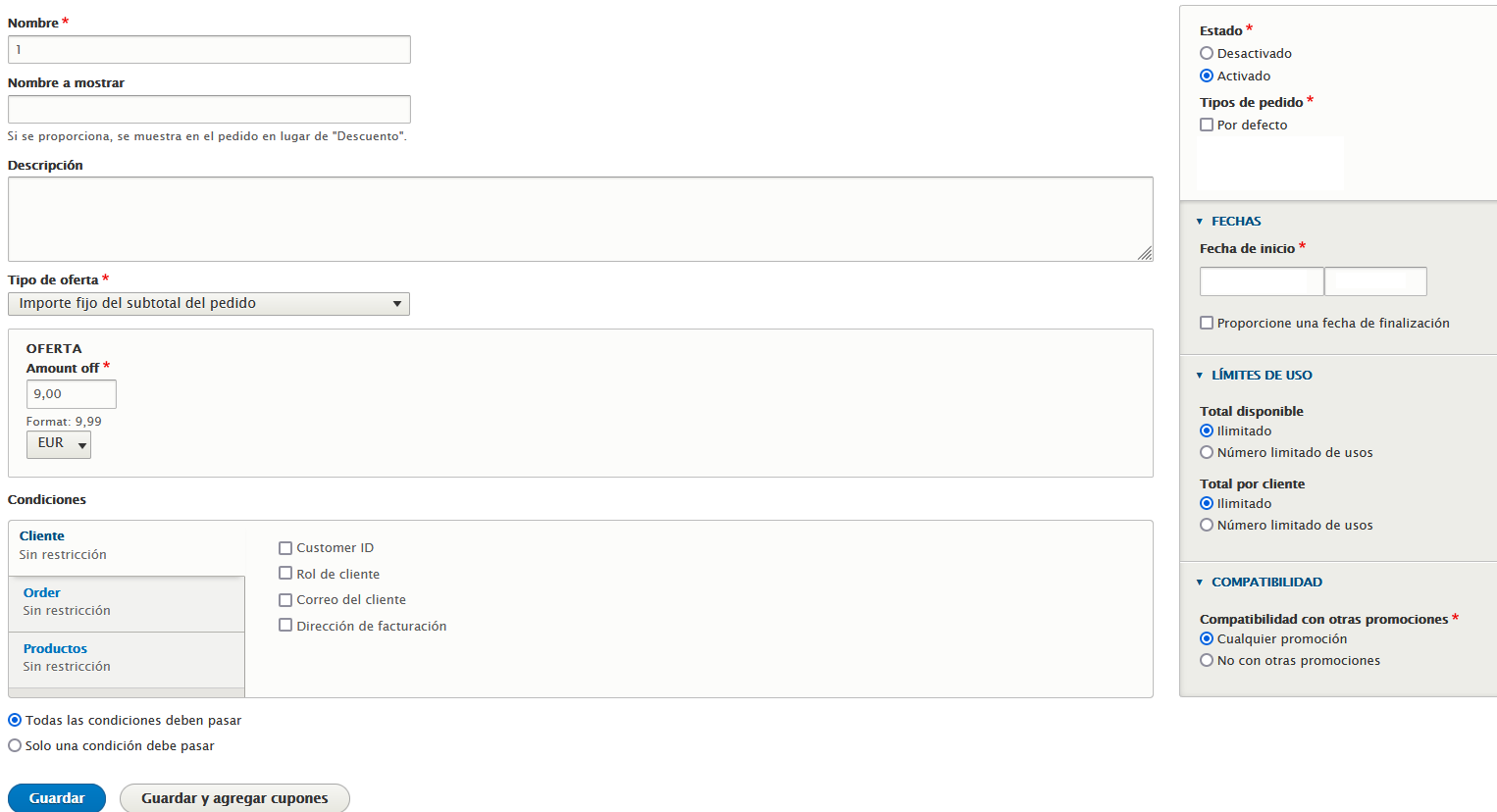 Cupones de descuento con drupal commerce 1