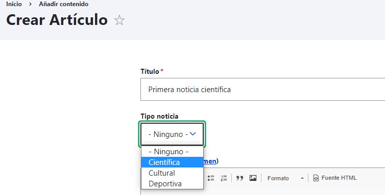 Campo de tipo referencia a termino de taxonomía en Drupal