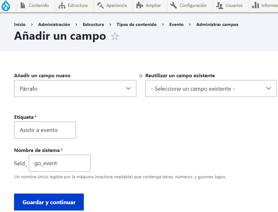 Añadir tipos Paragrahs a contenidos en Drupal