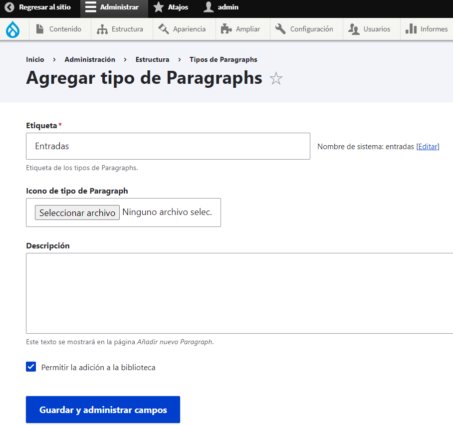 Añadir tipos Paragrahs a contenidos en Drupal